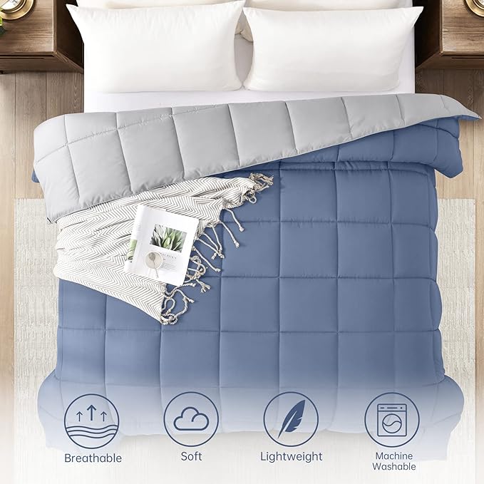 Homelike Moment Twin Comforter Duvet Insert - Blue Down Alternative Bed Comforter Twin Size, Lightweight Bedding Comforters Quilted Soft All Season Reversible Blue/Grey