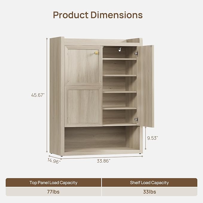 SICOTAS Shoe Cabinet Storage for Entryway - 48-Pair Shoe Cabinets with Doors and Adjustable Shelves, Farmhouse Large 7-Tier Shoes Storage Cabinet for Mudroom Closet Hallway, Grey White Oak, 2PCS - Image 2