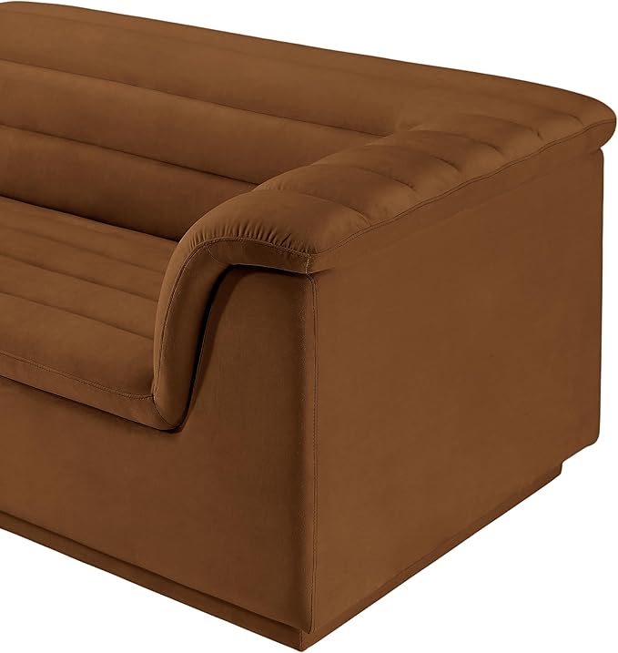 Meridian Furniture 194Saddle-Sectional Cascade Collection Modern | Contemporary Modular Sectional with Soft Saddle Velvet Fabric, Deep Channel Tufting, Curved Arms, 148" W x 80" D x 28" H, Saddle