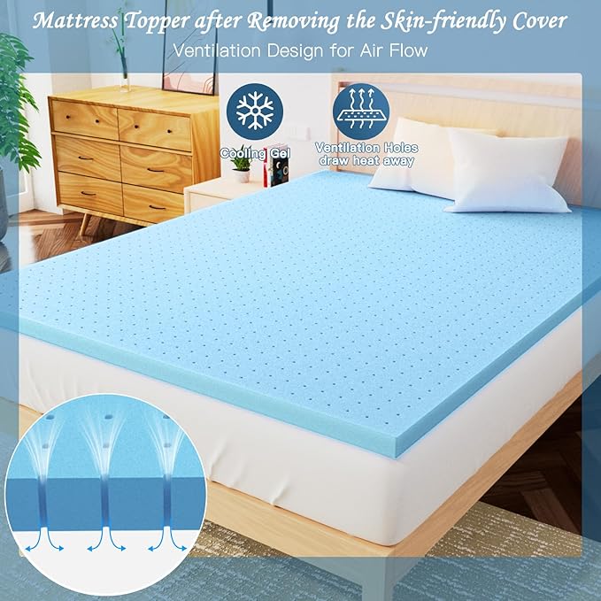 Airensky 4 Inch Memory Foam Mattress Topper, Cooling Gel Infused High Density King (76"x80") Topper with Removable Skin-Friendly Cover, Bed Topper for Pressure Relief Back Pain, CertiPUR-US Certified