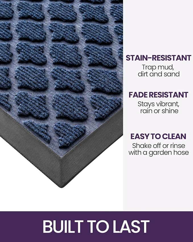 DEXI Front Door Mat Outside Entrance, 2x3 ft Entryway Rubber Back Doormat Heavy Duty, Non Slip Low Profile Welcome Entry Mats for Inside House Floor Exterior Patio, Floral Blue - Image 3
