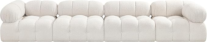 Meridian Furniture 611Cream-S136A Ames Collection Modern | Contemporary Modular Sofa with Rich Cream Boucle Fabric, Modular to Create Infinite Configurations, 136" W x 34" D x 28" H, Cream