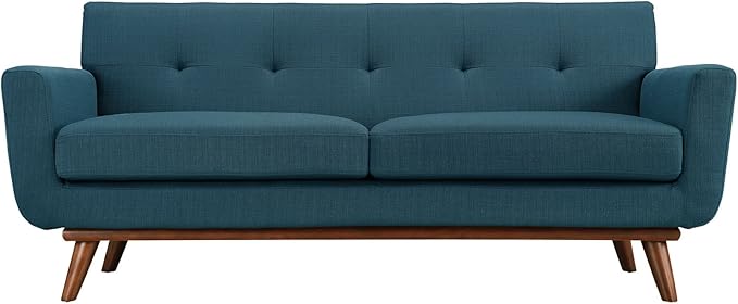 Modway Engage Mid-Century Modern Upholstered Fabric Loveseat in Azure