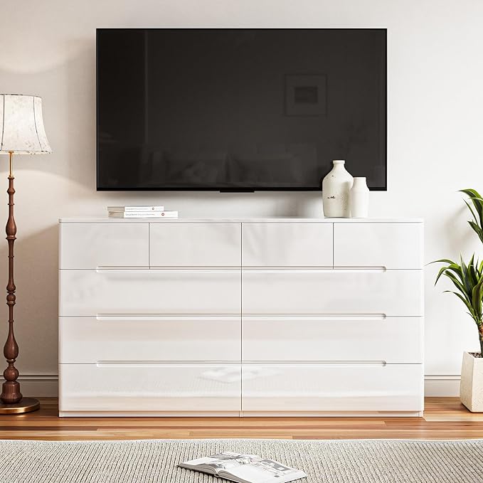 LIVAUVEAD White Dresser for Bedroom,10 Drawer Double Dresser, Modern Chest of Drawers for Bedroom, Living Room, Entryway and Closet,15.7" D x 55.1" W x 31.5" H