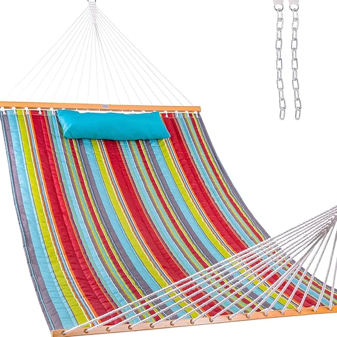 Lazy Daze Hammocks 12 FT Quilted Fabric Double Hammock with Spreader Bars and Detachable Pillow, 450lbs Weight Capacity by LazyDazeHammocks