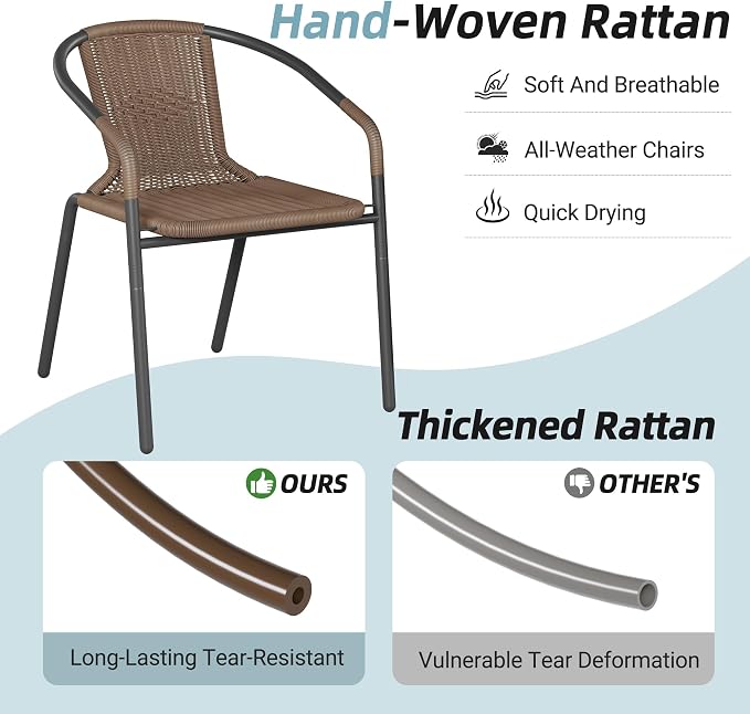 Amopatio Outdoor Dining Chairs Set of 6, Stackable Outdoor Patio Chairs, Rattan Patio Chairs Set of 6, for Porch, Deck, Yard, Garden, Poolside, Bistro, Restaurant, 6 Pack, Brown - Image 6