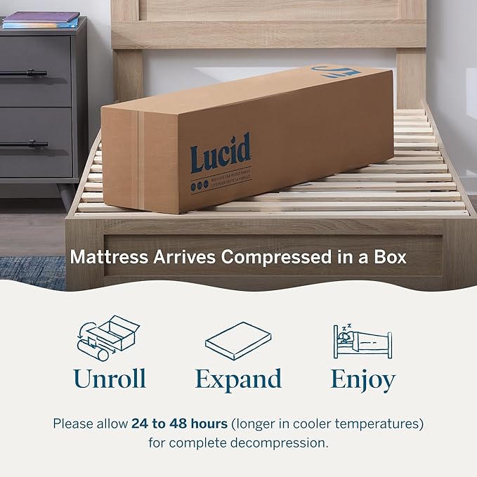 Lucid 5 Inch Memory Foam Mattress – Low Profile - Firm Feel - Infused with Bamboo Charcoal and Gel - Bed in a Box - Temperature Regulating - Breathable - Full Size