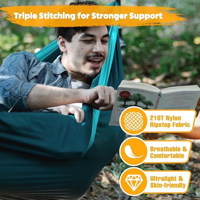 NATUREFUN Ultra-Light Travel Camping Hammock | 300kg Load Capacity,Breathable,Quick-Drying | 2 x Premium Carabiners,2 x Nylon Slings Included | Outdoor Indoor Garden - Image 4