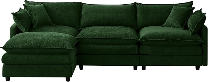 105" Oversized Modular Cloud Sectional Sofa Free Convertible L-Shaped Corner Sectional with Movable Ottoman, Chenille Upholstered Multiple Cushions Cloud Sofa Couches | Easy to Assemble