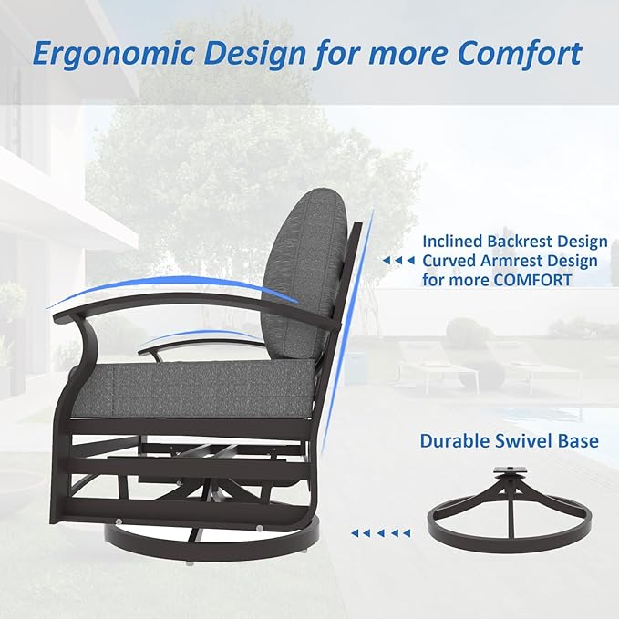 ALAULM Aluminum Patio Furniture Set with Propane Fire Pit Table - 10-seat Metal Outdoor Furniture w/Fire Pit Patio Sectional w/5.1" Cushions for Backyard, Poolside - Grey
