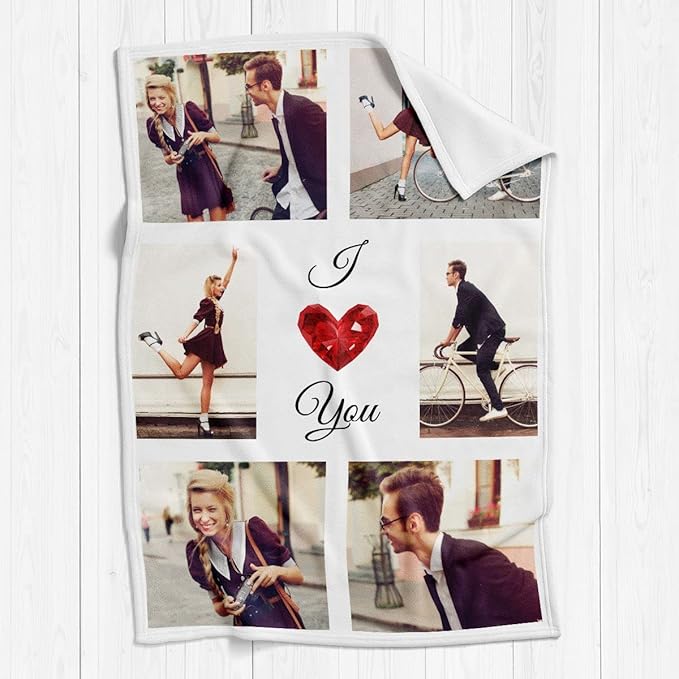 Printwoo I Love You Gifts for Couples, Custom Blanket with Photos, Personalized Blankets with Pictures, Photo Blankets Using My Own Photos, Personalised Gifts for Girlfriends, Boyfriends