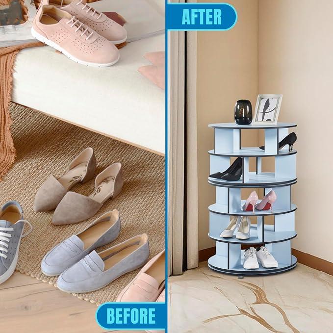 Kings Brand Furniture - 5-Tier Rotating Shoe Rack, 360° Revolving Lazy Susan Spinning Shoe Rack Tower Storage Organizer for Closet Entryway Bedroom Hallway, Blue - Image 5