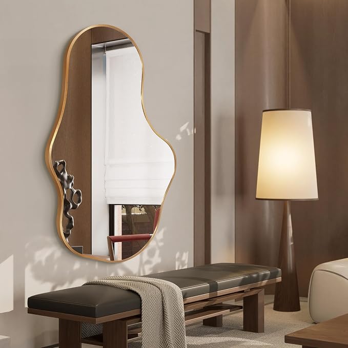 Dorlicecass Irregular Wall Mirror - Wall Mirrors Decorative 22"x 36" Asymmetrical Abstract Mirror Aviation Aluminum Alloy Frame Unique for Bathroom, Bedroom, Living Room, Cloakroom, Entryway Gold - Image 9