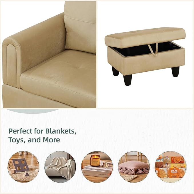FONTOI L Shaped Sectional Couches for Living Room, Modern Modular Sectional Sofa with Ottoman Storage, Comfy L Shaped Couch with Chaise for Bedroom Apartment Furniture, Beige
