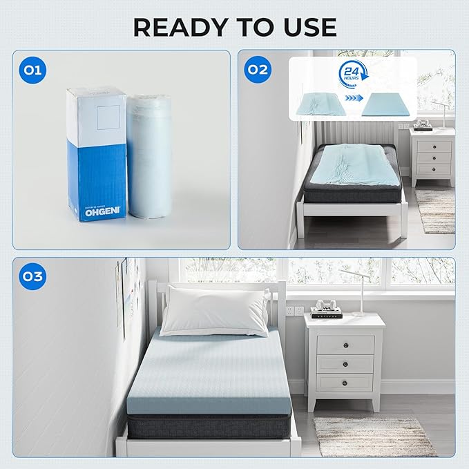 OhGeni Memory Foam Mattress Topper Pad, Soft Bed Cover with Anti-Slip Base, Size Twin, Style 2 Inch with Cover