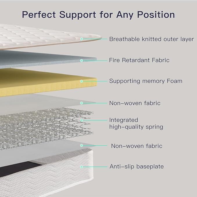 Profus 6 Inch Twin Mattress with Bonnell Spring, Twin Mattress for Kids, Memory Foam Mattress for All Night Sleep & Pressure Relief, Certified Safe Foams & Fabric, Fiberglass Free Mattress in A Box
