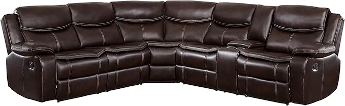 Lexicon Bay 3-Piece Manual Reclining Sectional Sofa, Dark Brown