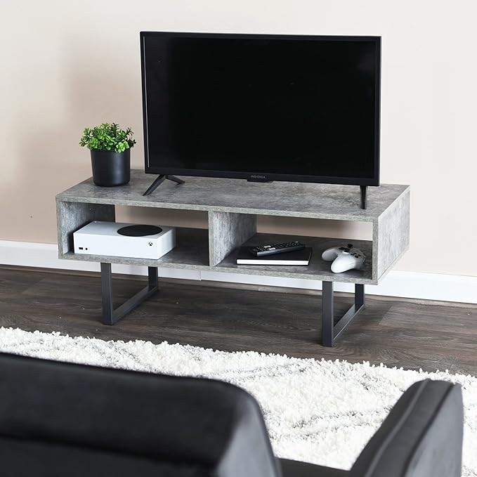 Household Essentials Jamestown TV Stand Coffee Table with Rectangular Storage Compartments Rustic Slate Concrete and Black Metal