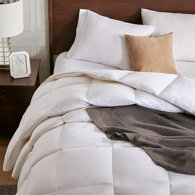 APSMILE Lightweight Down Feather Fibers Comforter Twin Size - Cooling Bed Comforter, Hotel Collection High Fill-Power Thin Duvet Insert for Warm Weather/Hot Sleepers, 68x90, White