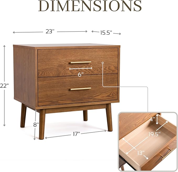 Furniture of America Wyatt Modern Solid Wood Bedroom Collection with Queen Bed Frame, Nightstands, Dresser with Mirror, Chest, No Box Spring Needed, Walnut, Boucle Wingback Low Profile, 6-Piece Set