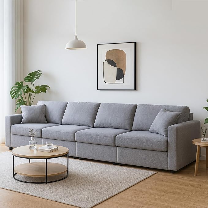 Signature Design by Ashley Modmax Casual Modular Stain Resistant 4-Piece Sofa with Reversible Cushions and 2 Accent Pillows, Gray
