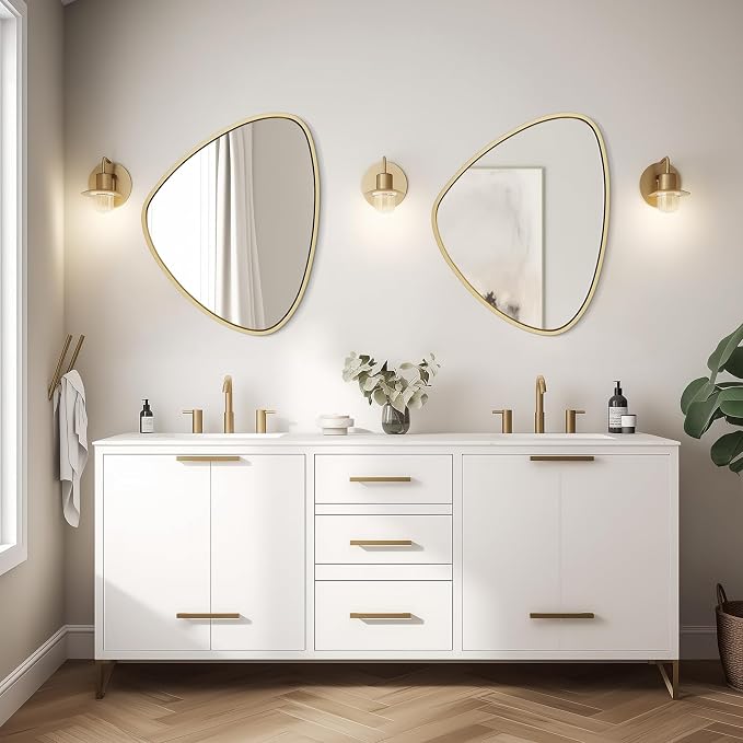 WallBeyond Asymmetrical Mirror, Irregular Wall Mirror, Wall Mirrors Decorative for Bedroom Living Room entryway Hall, Wall Mirror for mid Century Modern Decor 24" H x 19" W, Gold - Image 2