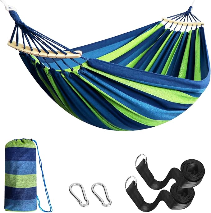 Anyoo Garden Cotton Hammock Comfortable Fabric Hammock with Spreader Bar Sturdy Hammocks Up to 450lbs Portable Lightweight Hammocks with Travel Bag for Camping Outdoor/Indoor Patio Backyard by Anyoo