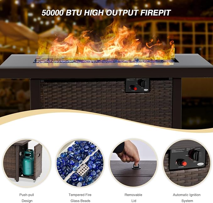 11 Pieces Patio Furniture Set with 44" Fire Pit Table, Rattan Outdoor Sectional Conversation Sets, All Weather Outdoor Furniture Set with Cushions for Garden Lawn Balcony Porch Deck Black
