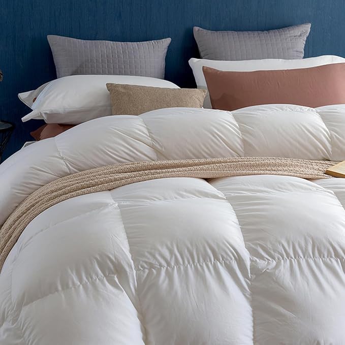Royoliving Premium Feathers Down Duvet Insert Comforter Oversized King Size All Season Medium Warmth White 100% Cotton Cover with Corner Tabs (120x98, 77 oz)