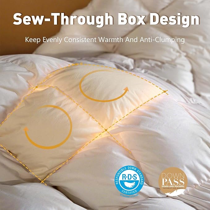White Goose Feather Down Fiber Comforter Twin Size Duvet Insert Fluffy Hotel Comforter, Perfect for Your Child's Bedroom, The College Dorm, Or As a Space-Saving Essential for Your Guest Room