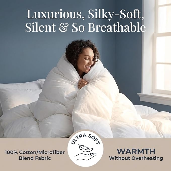 Bella Sonni® | Hotel-Quality All-Season Down Comforter California King Size | Lightweight Yet Warm Duvet Insert for Hot Sleepers & Year-Round Use | No Cold Spots | 50-50 Down & Feather Fill