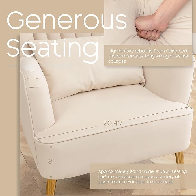 Modern Accent Chair Comfy Wingback Armchair with Pillow Upholstered Shell Accent Chair Reading Chair for Bedroom, Living Room, Small Spaces,Dressing Room Beige