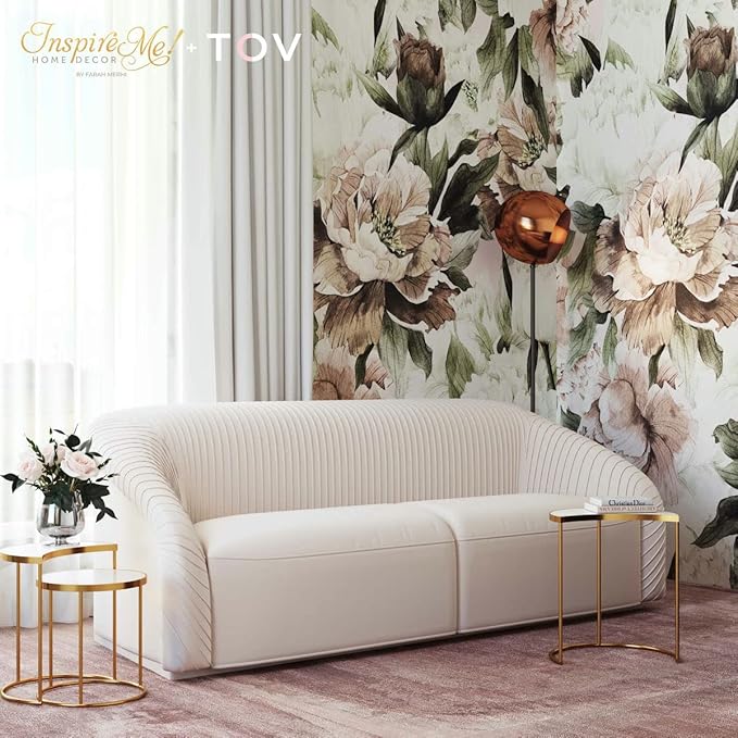 Yara 90.6" Beige Pleated Performance Velvet Sofa - TOV Furniture
