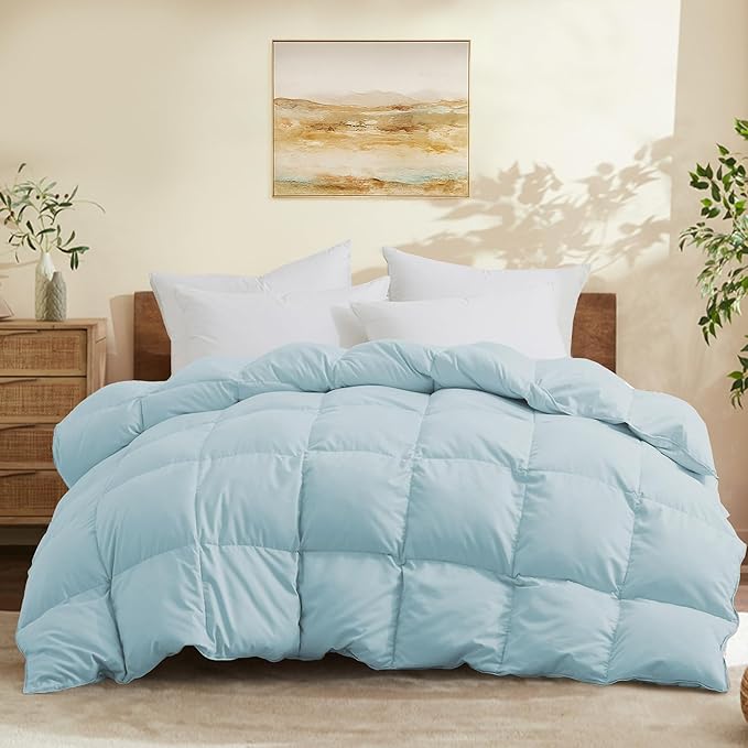 Joysoul Twin Size Down Comforter - All Season Ultra Soft Goose Down & Feather Fiber Fill, Luxury Hotel Blue Duvet Insert with Corner Tabs (68" X 88")