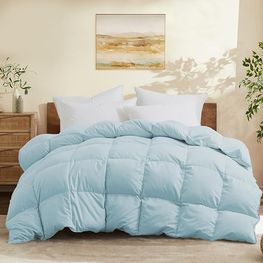 Joysoul Twin Size Down Comforter - All Season Ultra Soft Goose Down & Feather Fiber Fill, Luxury Hotel Blue Duvet Insert with Corner Tabs (68" X 88")