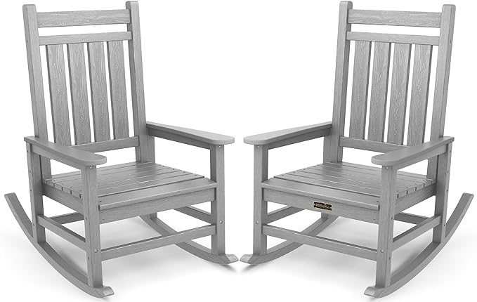 SERWALL Oversized Outdoor Rocking Chair Set of 2, HDPE Rocker for Adults, Patio Rocking Chairs for Porch, Sliver Gray by SERWALL