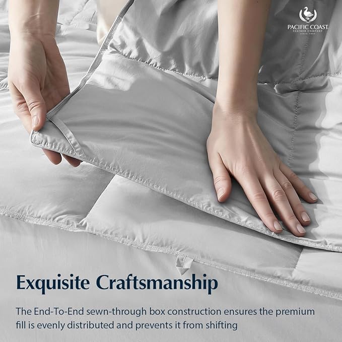 Pacific Coast Lightweight Goose Feather and Down Fiber Comforter Twin Size, Breathable Duvet Insert for Summer and Hot Sleepers, Natural Cooling Tencel Lyocell Shell, 8 Corner Tabs, Light Grey, 68x90