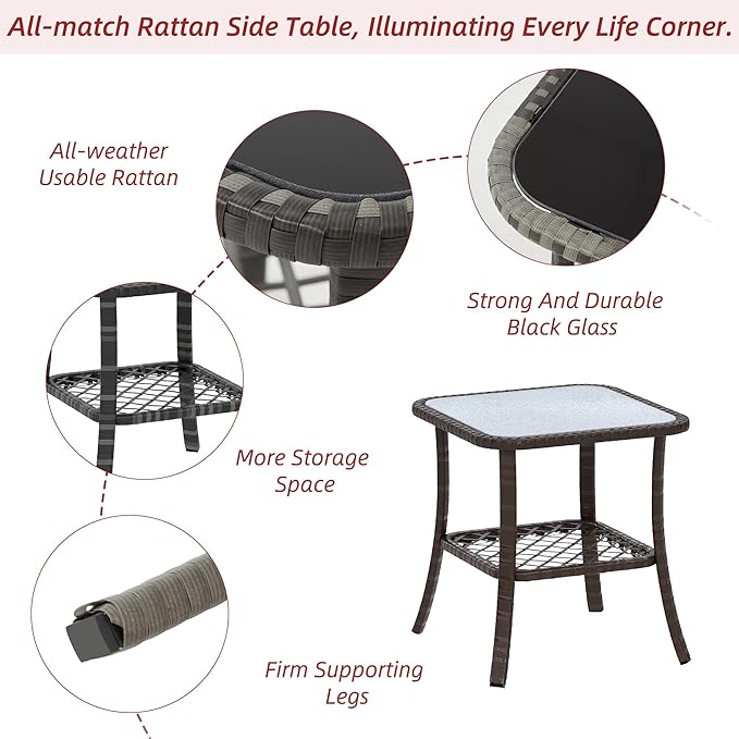 HOMREST 5 Piece Outdoor Patio Furniture Set-360 Wicker Swivel Chairs Set of 2 w/ 2 Ottoman, Coffee Table & Cushions Patio Bistro Set for Garden, Balcony (Wine Red)