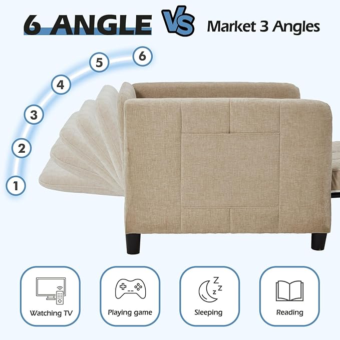 ZZW Sleeper Chair 84" Extra Long Convertible Chair Bed Upgraded 3-in-1 to 4-in-1 Pull Out Chair & Single Sofa Bed for Adult Sleeping Chairs for Living Room & Small Space