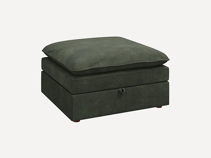 HONBAY Corduroy Ottoman, 31.5 Inch Square Ottoman Bench with Storage for Living Room, Green
