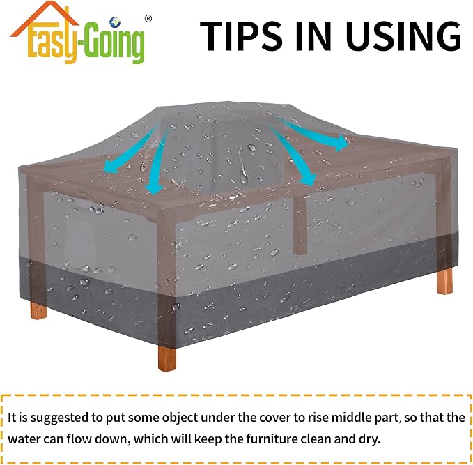 Easy-Going 600D Heavy Duty Rectangular Table Cover UV Resistant and Waterproof Outdoor Lawn Patio Furniture Cover (84" Lx44 Wx23 H, Gray/Dark Gray) - Image 7