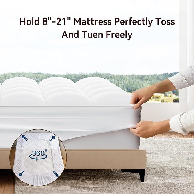 ABENE RV King Mattress Topper for Back Pain Relief, Extra Thick Mattress Pad Pillowtop, Soft Plush Mattress Cover Bed Topper with Deep Pocket, Overfilled Down Alternative Filling, White