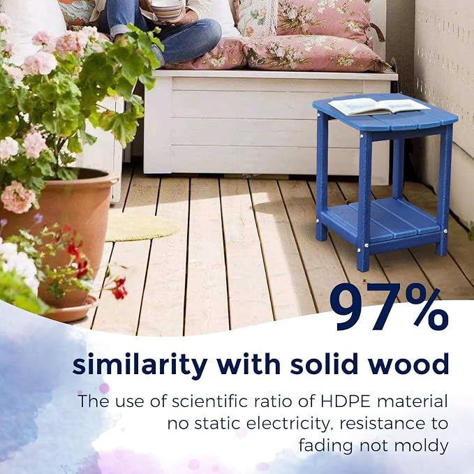 Adirondack Square Outdoor Side Table,2-Tier Storage Patio Side Table, HDPE End Tables for Backyard Pool Porch Garden Lawn - Image 4