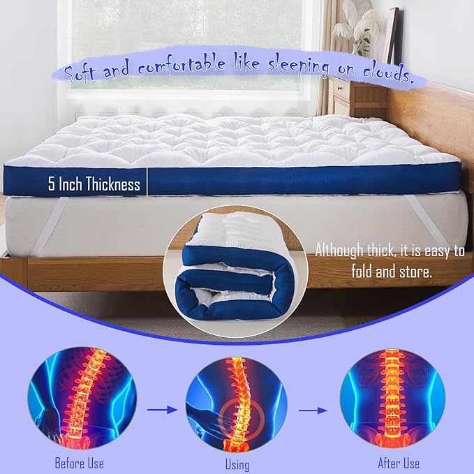 WhatsBedding 5 Inch Memory Foam Mattress Topper for Back Pain, Filled with Flfuffy Soft Breathable Stuffing, Thick Supportive Pillow Top King Mattress Topper