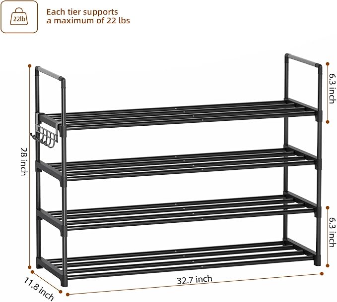 Shoe Rack - 4-Tier Shoe Organizer with Adjustable Shelf Height, Sturdy Shoe Storage Shelf, Perfect for Front Door Entrance, Closet & Entryway, Easy to Assemble, DIY Layering Options (M - 4 Tier) - Image 3