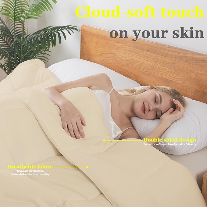 BedTreat Down Alternative Comforter Twin Duvet Insert with Corner Tabs, All Season Quilted Bed Comforter Box-Stitched Twin Comforter Beige，Machine Washable Microfiber Bedding