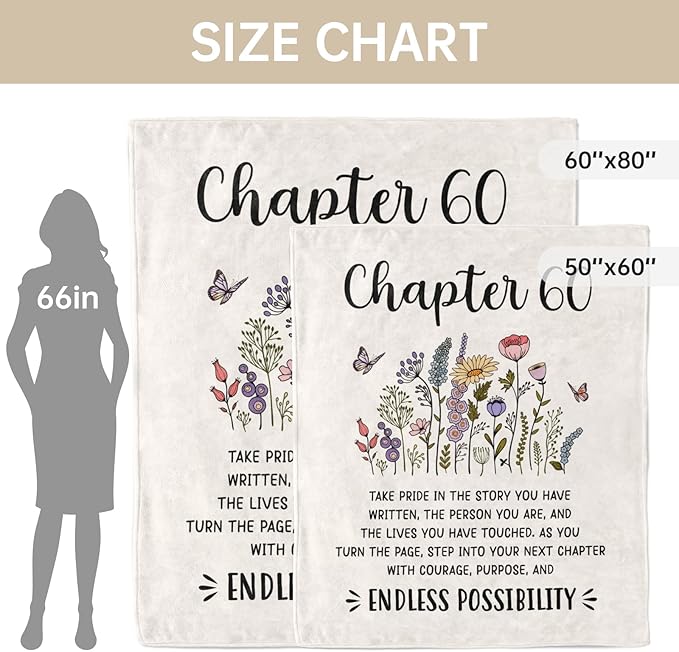 Afterprints 60th Birthday Gifts for Women, Chapter 60 Birthday Blanket, 60 Year Old Bday Gift for Woman, Friend, Sister, Mom, 1966, 60th Birthday Decorations, Turning 60 Throw Blankets 60'' x 80''