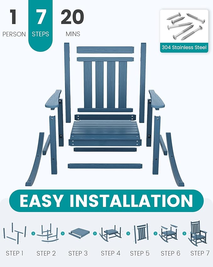 SERWALL HDPE Outdoor Rocking Chair Set of 8, Patio Rocking Chairs for Adults, All Weather Outdoor Rockers for Lawn, Blue - Image 7