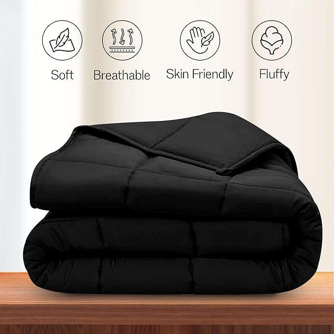 LUX Décor Twin Comforter – 92x68 Ultra-Soft Down Alternative Duvet Insert with Corner Tabs & Box Stitching, Hotel Quality Plush Microfiber Bedding, Oeko-TEX Certified - Black