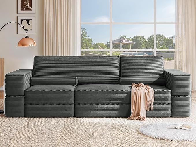 YITAHOME Convertible Cloud Sectional Couch, Comfy Corduroy Sectional Sofa with Deep Seat & High Pillows, Modern Easy-Clean Modular Sectional Sofa for Living Room Bedroom, Gray